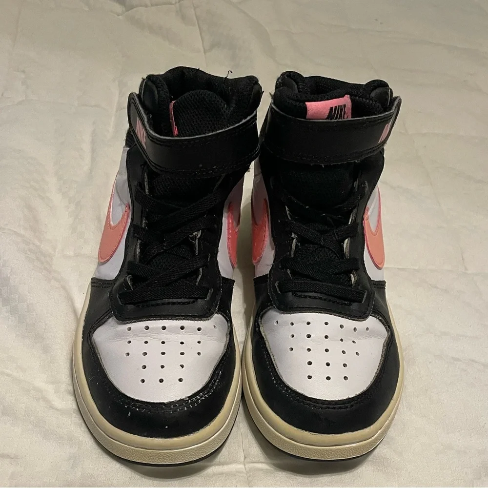 Nike Kids Court Borough Mid 2 Sneakers Black White Sunset Pulse Pink‎ Size 1Y